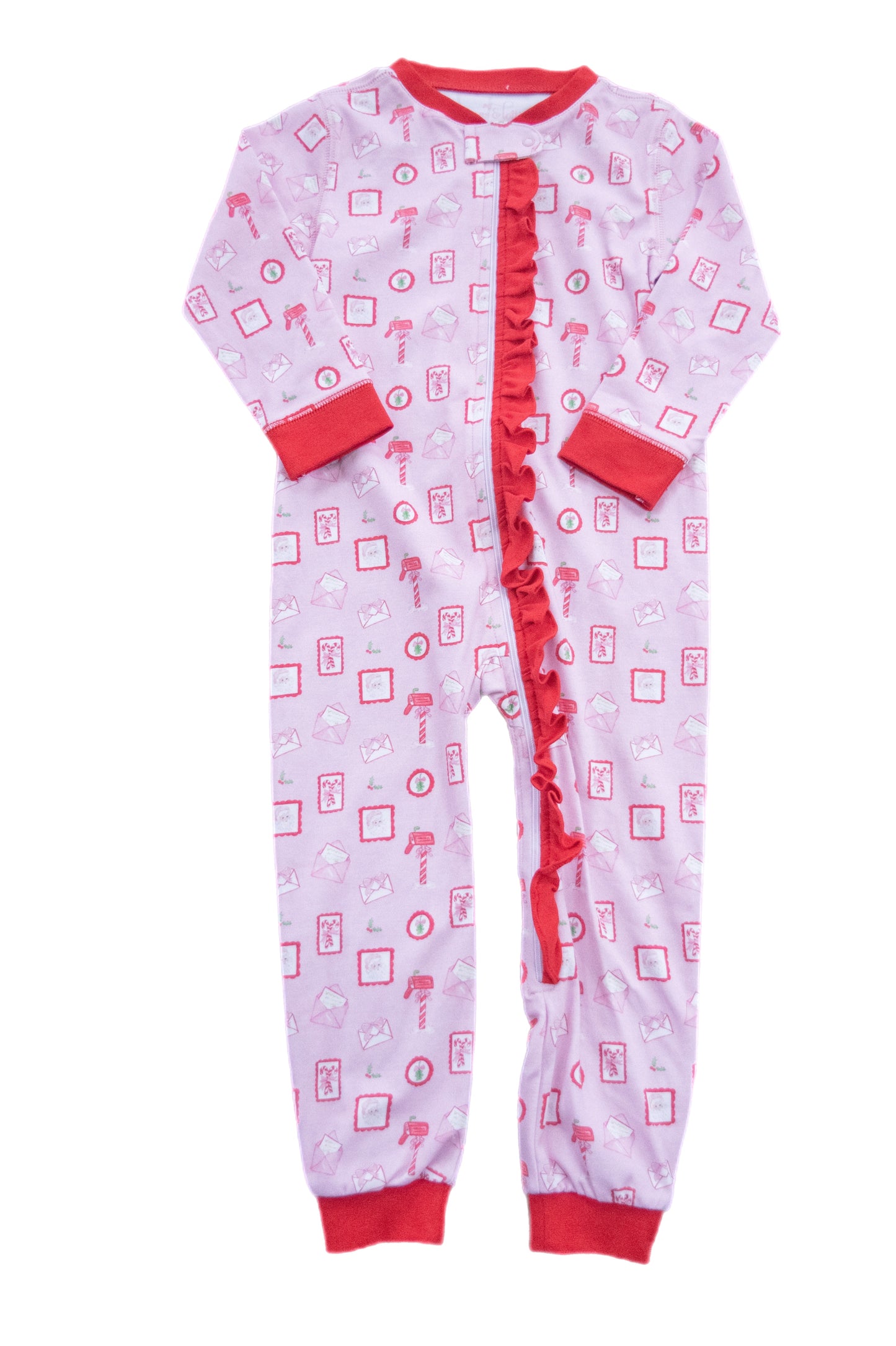 Girls One Piece Zip Jammies-Letters to Santa