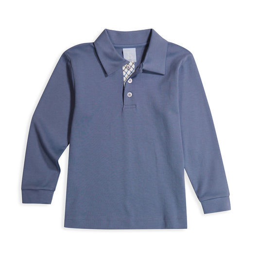 Long Sleeve Pima Polo-Steel Blue