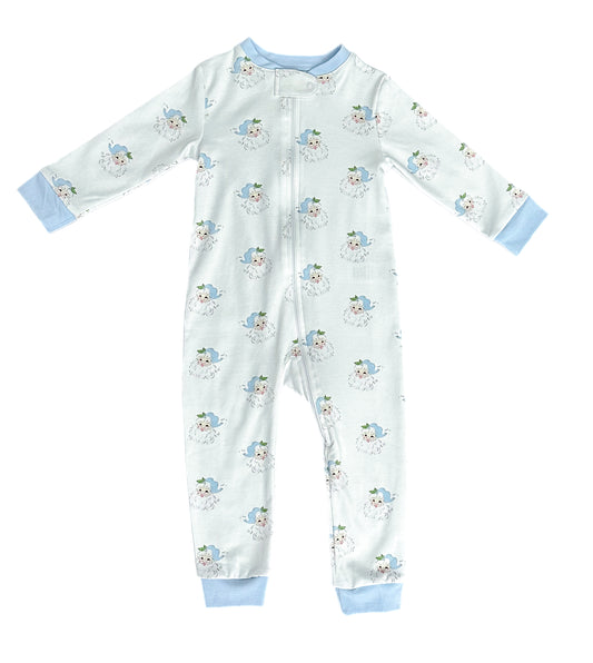 PREORDER-Blue Santa One Pc Zip Jammies