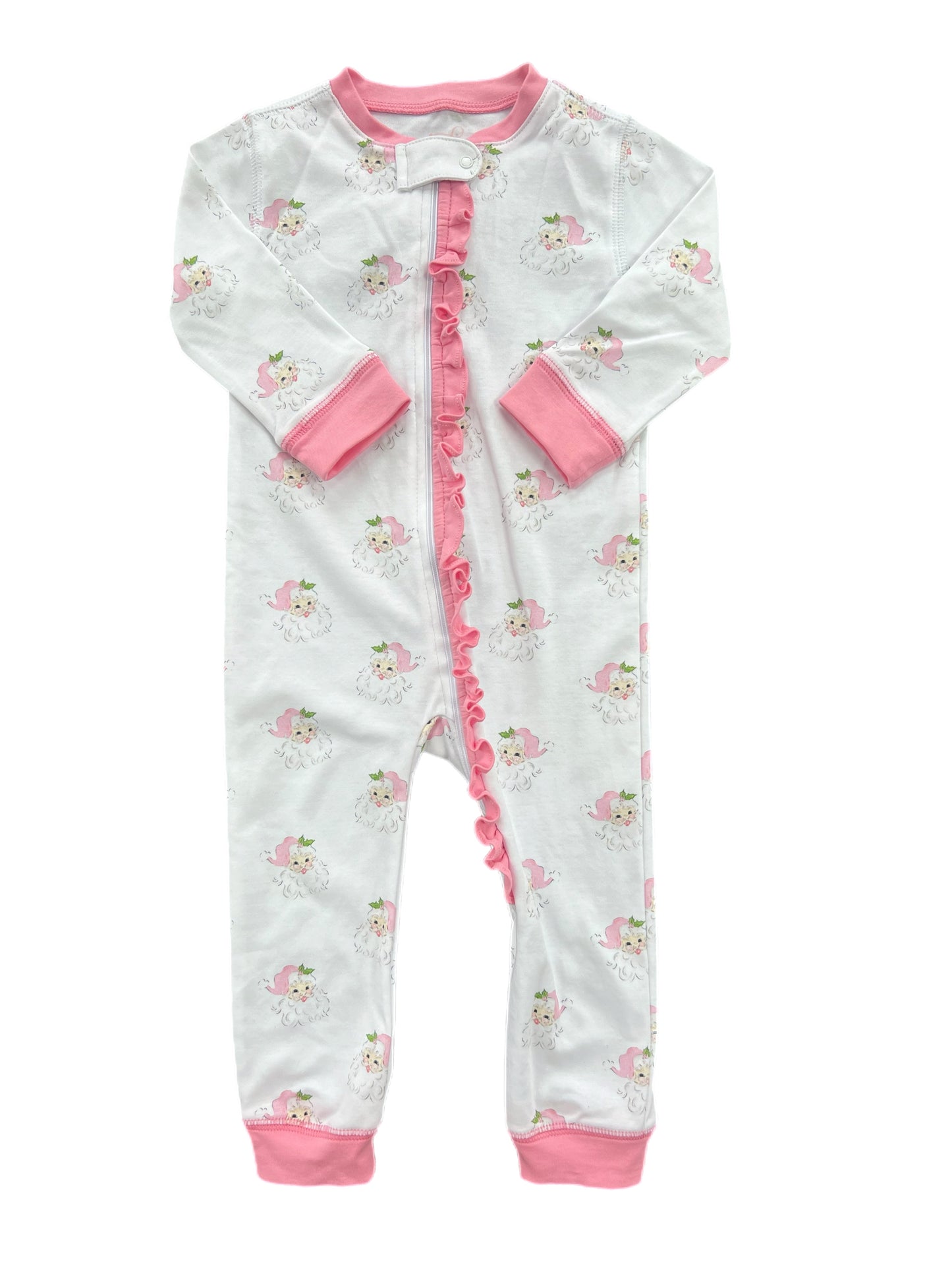 PREORDER-Pink Santa One Piece Zip Up Jammies