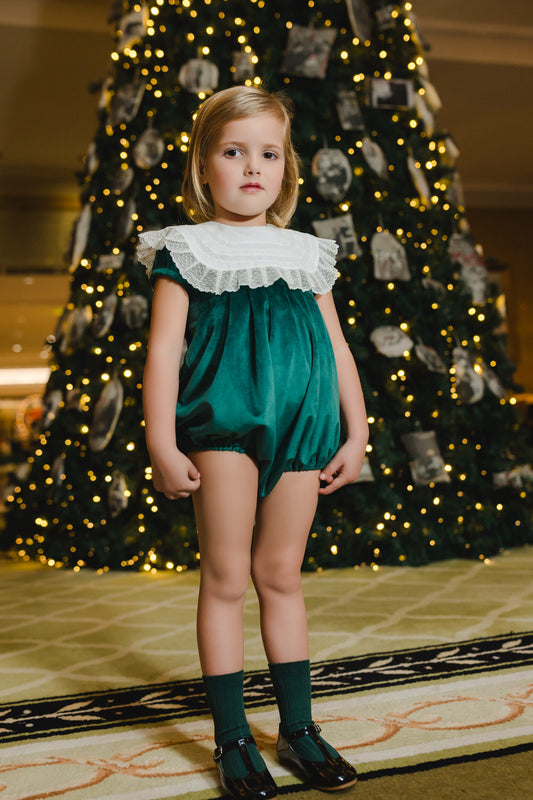 Lace Emerald Green Velvet Romper