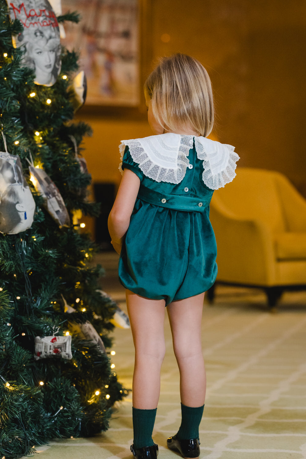 Lace Emerald Green Velvet Romper