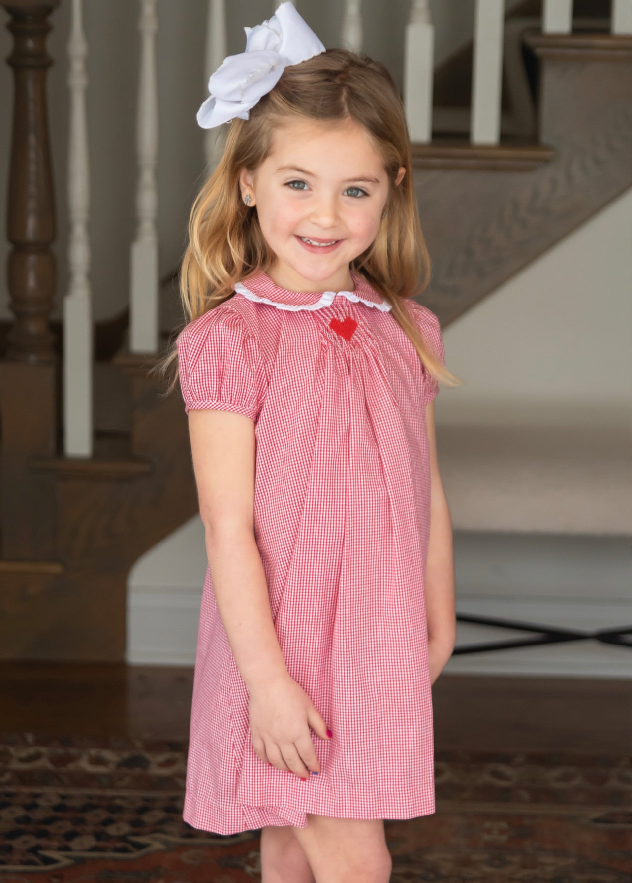 Sage Dress-Red Gingham Smocked Heart