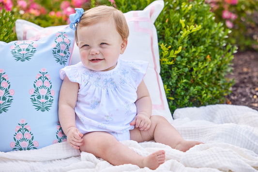 Smocked Bishop Bubble - Blue Bow Bouquet