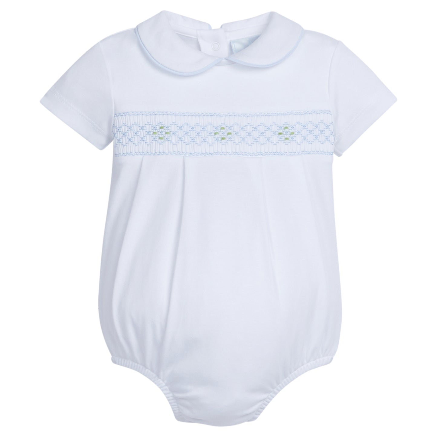 Smocked Peter Pan Bubble - Blue Geo