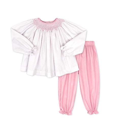 Betsy Gathered Pant Set - Precious Pink Bitty Dot