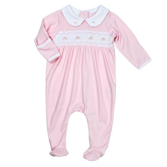 Emily Pink Smocked Collared Girl Footie