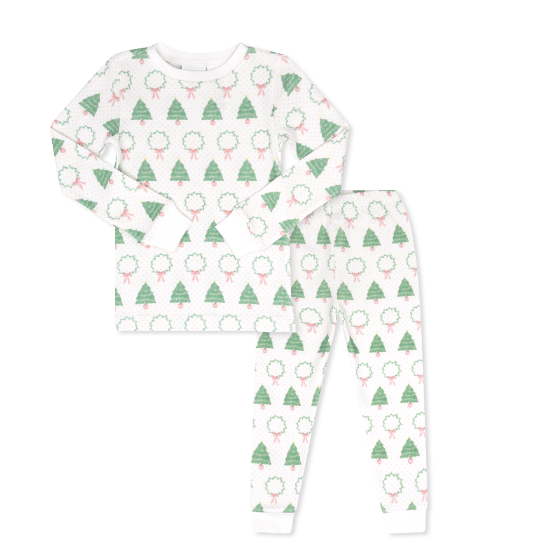 Sweet Pea PJ Set - Oh Christmas Tree, Park Pink