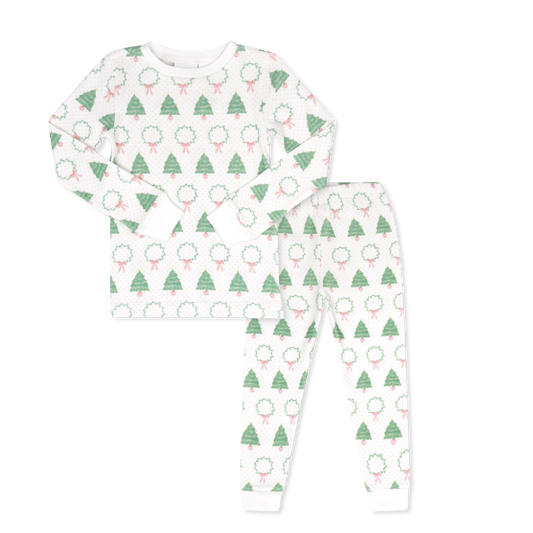 Sweet Pea PJ Set - Oh Christmas Tree, Park Pink