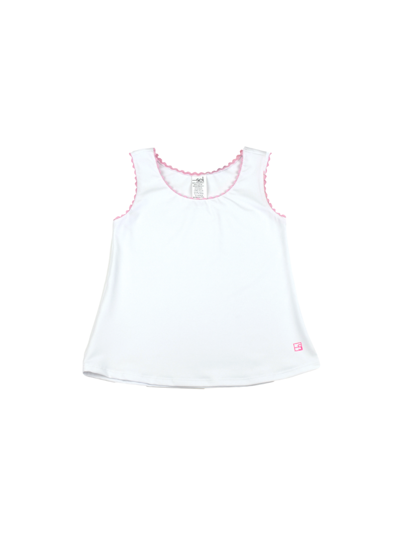 Riley Razor Tank - White, Pink RIc Rac