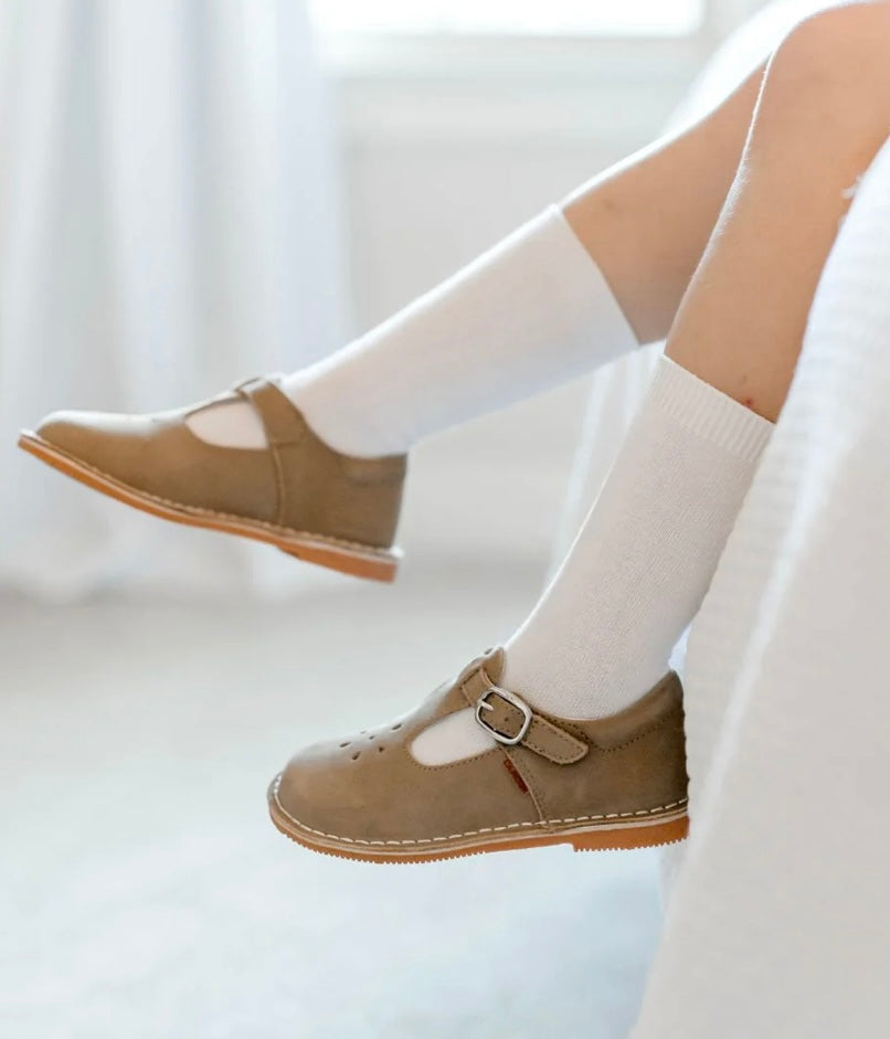 Joy Classic Nubuck Leather T-Strap Mary Jane - Nu Khaki