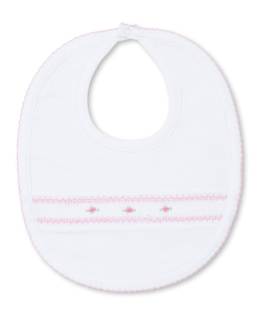 Bishop Hand Smocked Bib-White/Pink